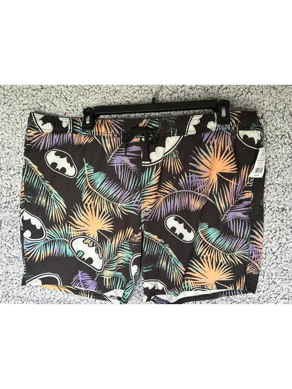 Batman Swim Trunks XXL DC Comics Tropical Print Black Board Shorts NWT